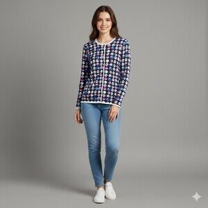 Christopher & Banks Cardigan Womens Size Large Geometric Circle Dots Buttons